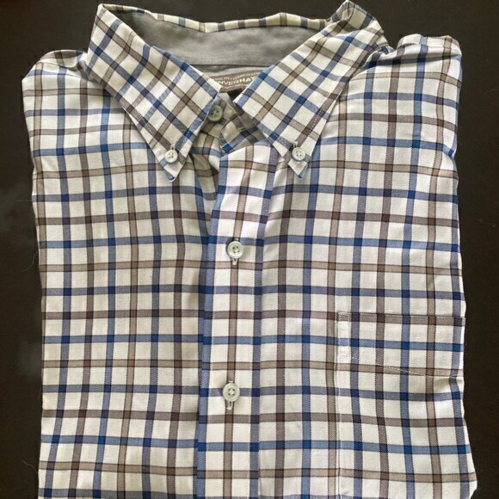 Denver Hayes 100% Cotton Neutral Checkered Dress Shirt 2XL
